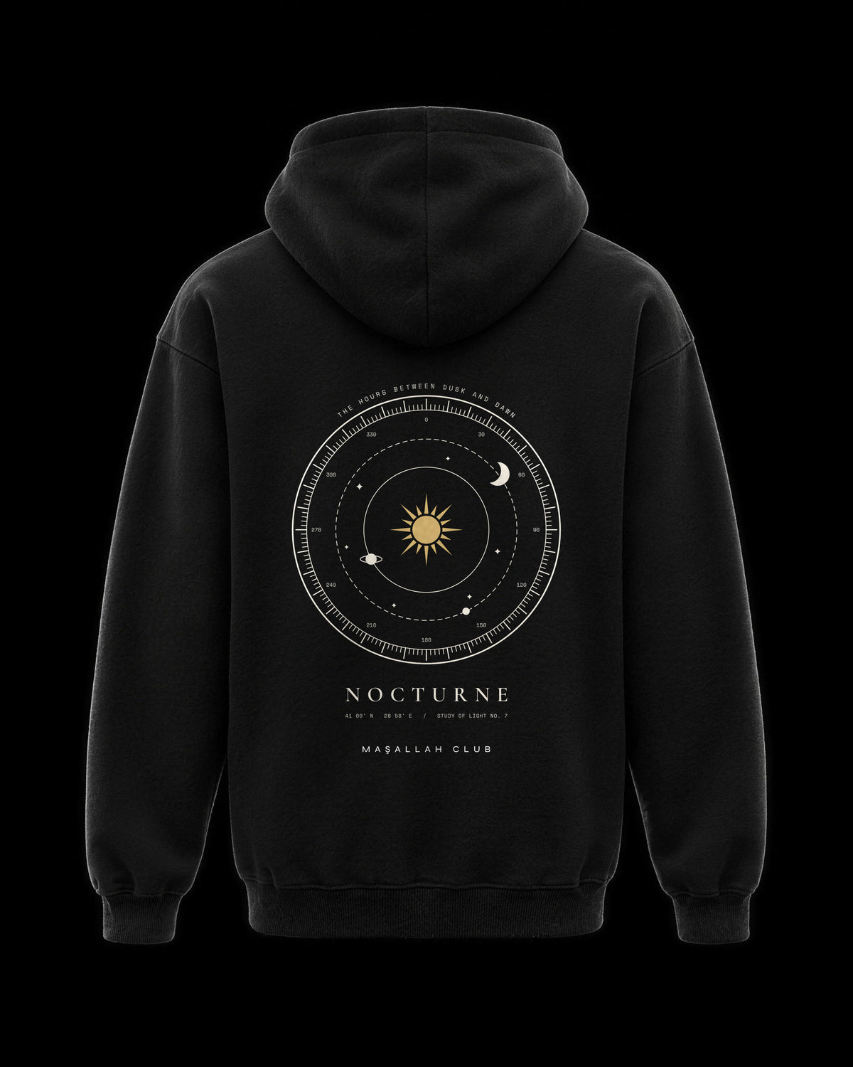 Nocturne Hoodie siyah, sırt baskısı