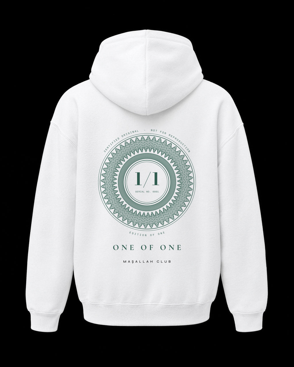 One of One Hoodie beyaz, sırt baskısı