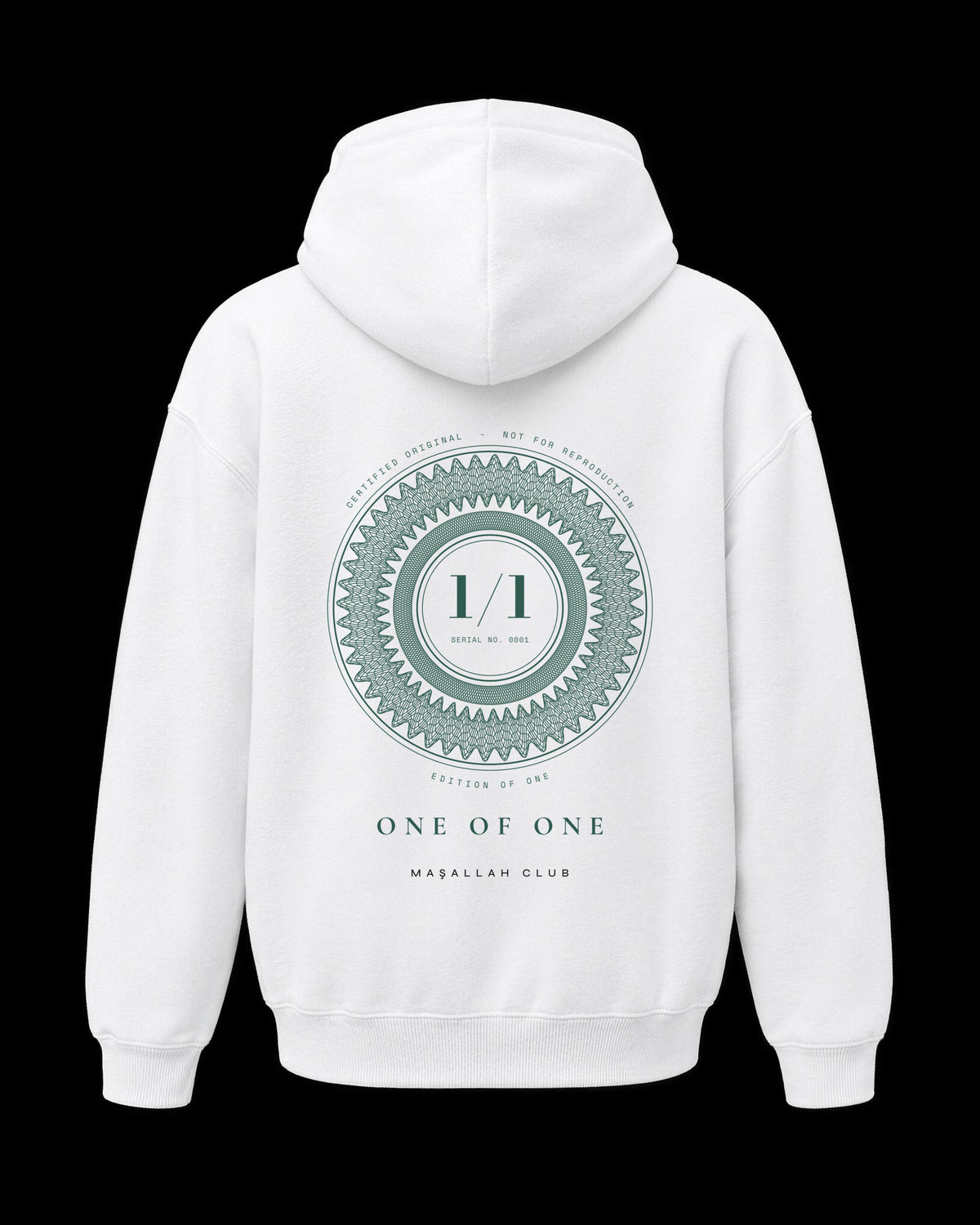 One of One Hoodie beyaz, sırt baskısı