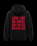 Angel Hoodie Kırmızı Blok, siyah hoodie sırt baskısı