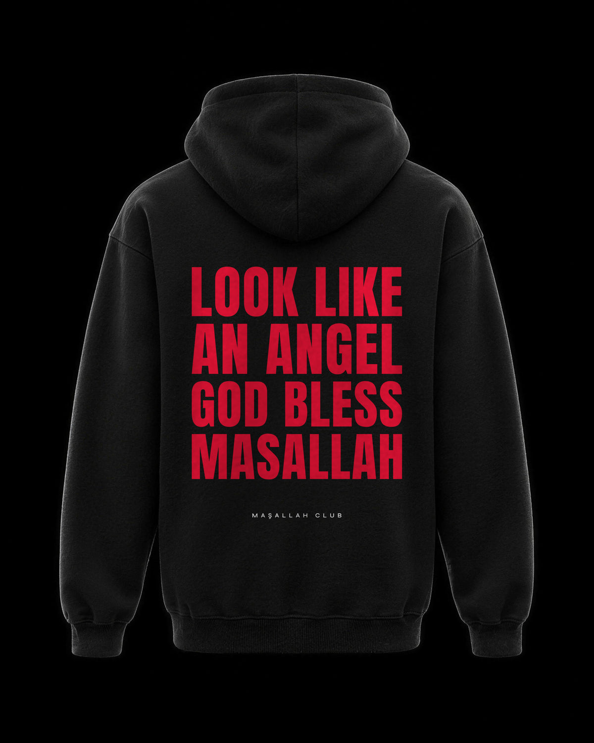 Angel Hoodie Kırmızı Blok, siyah hoodie sırt baskısı