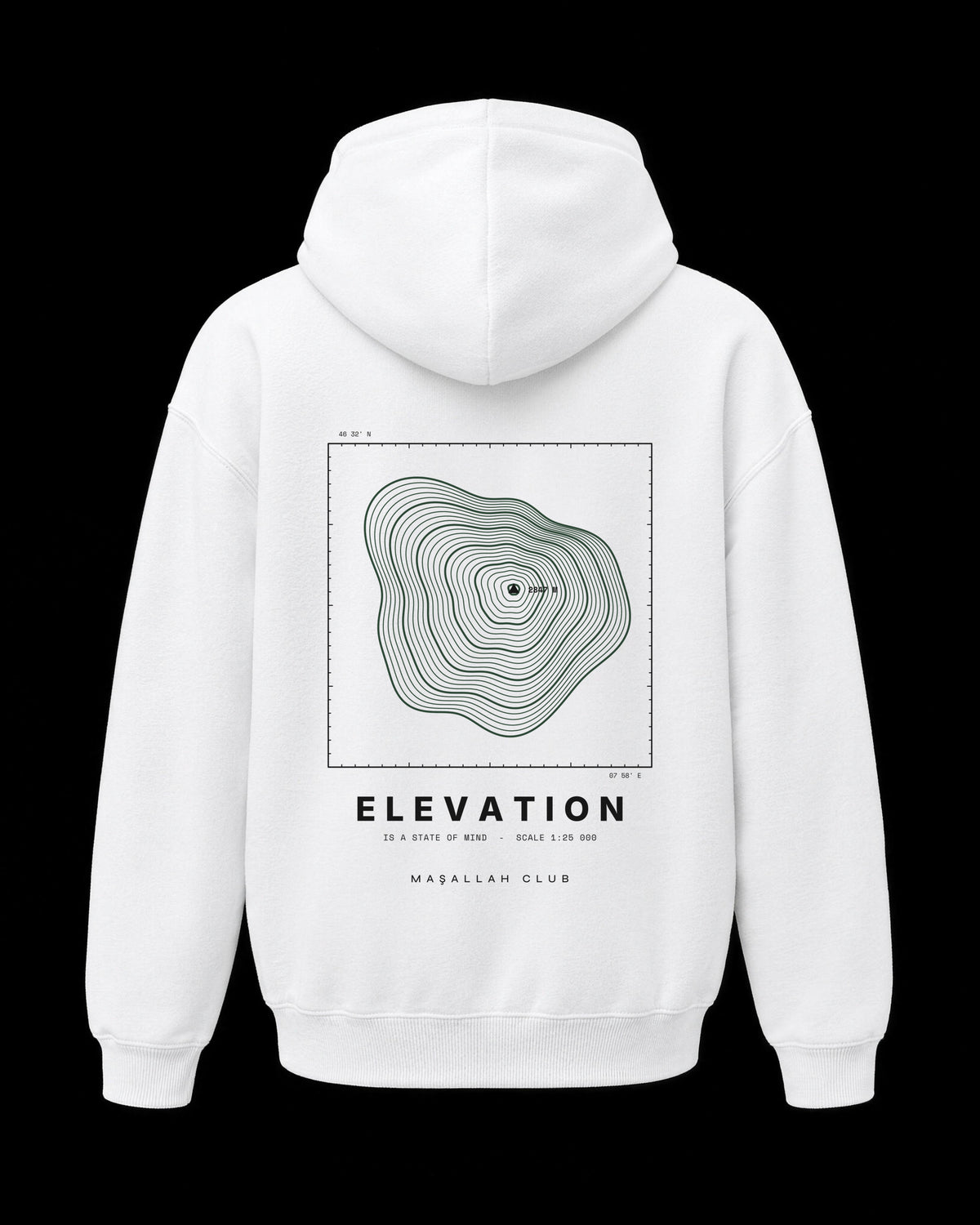 Elevation Hoodie beyaz, sırt baskısı