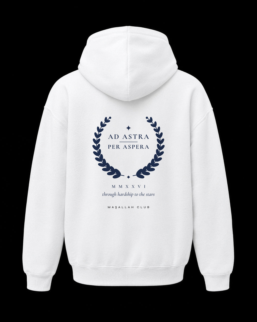 Ad Astra Hoodie beyaz, sırt baskısı