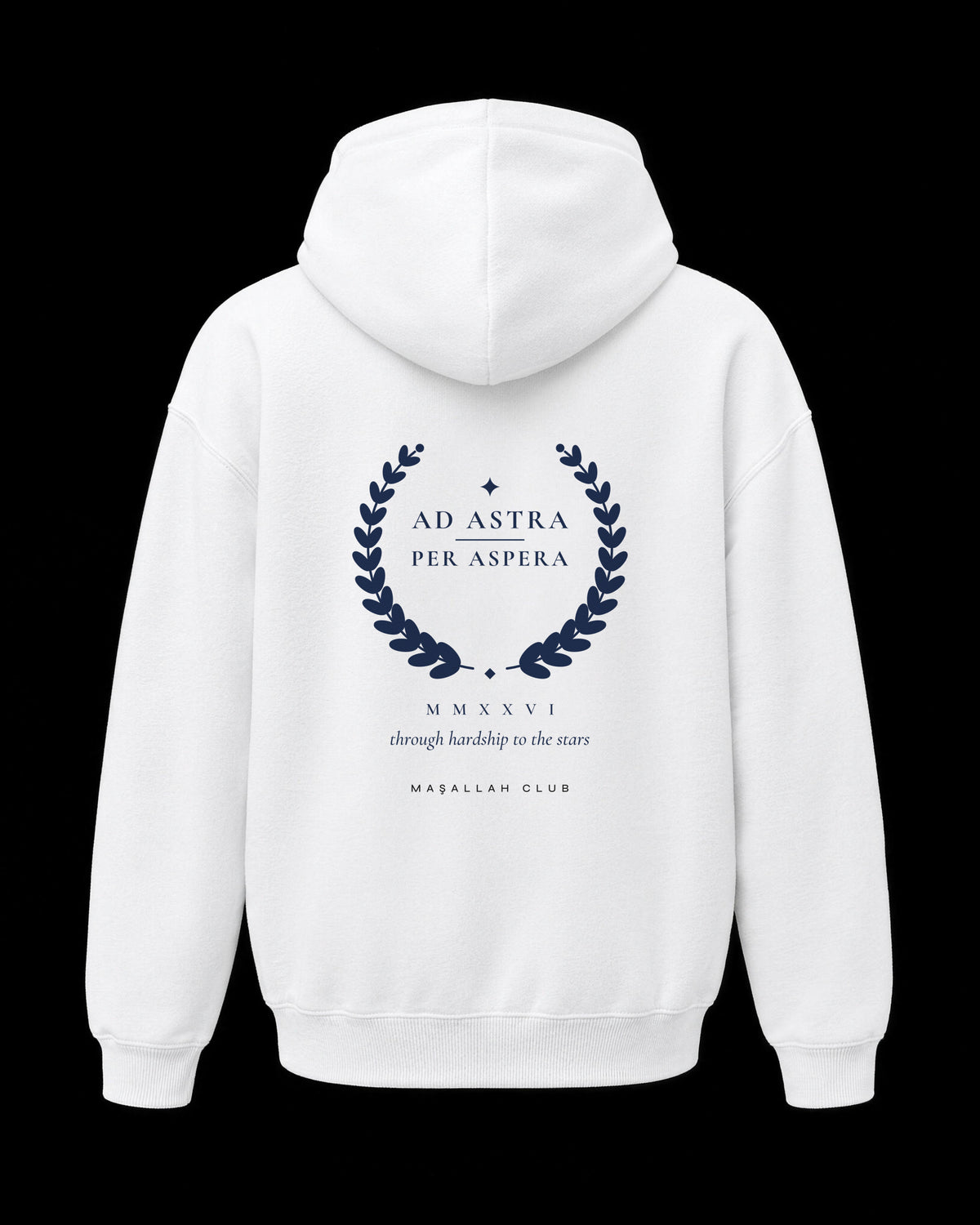 Ad Astra Hoodie beyaz, sırt baskısı
