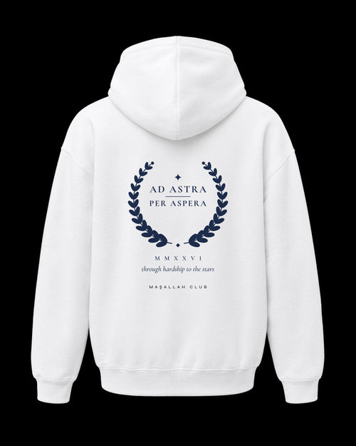 Ad Astra Hoodie beyaz, sırt baskısı